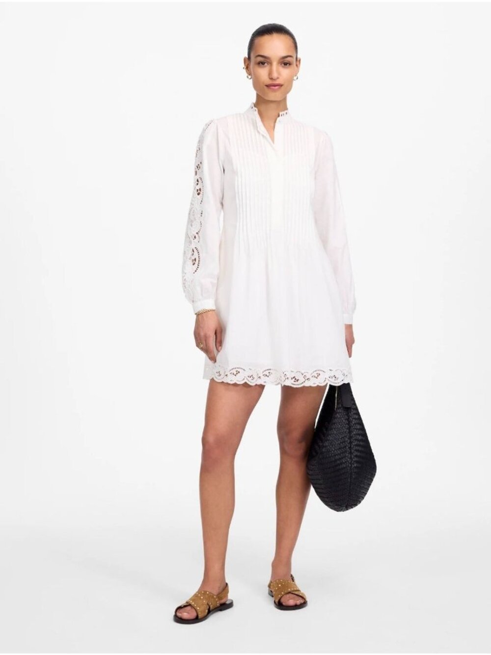 NWT Madewell White Pintucked Eyelet Mini Dress - Size: Extra Small